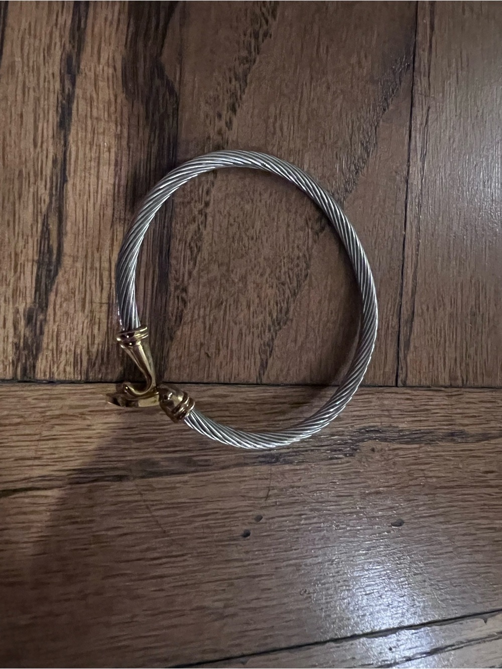Two-Tone Cable Bangle Bracelet in Silver and Gold